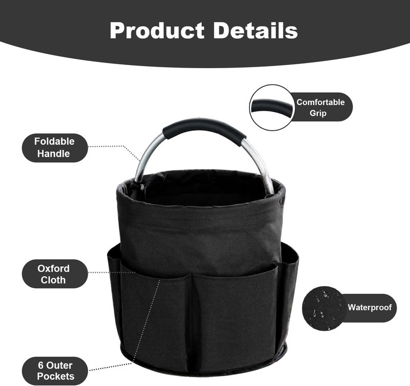 abcmilz 17L Cleaning Caddy with Handle, Cleaning Supplies Organizer, Foldable Storage Basket, Cleaning Supply Caddy, Portable Multi Cleaning Bucket Bag for Home, Garden (Black) - Image 5